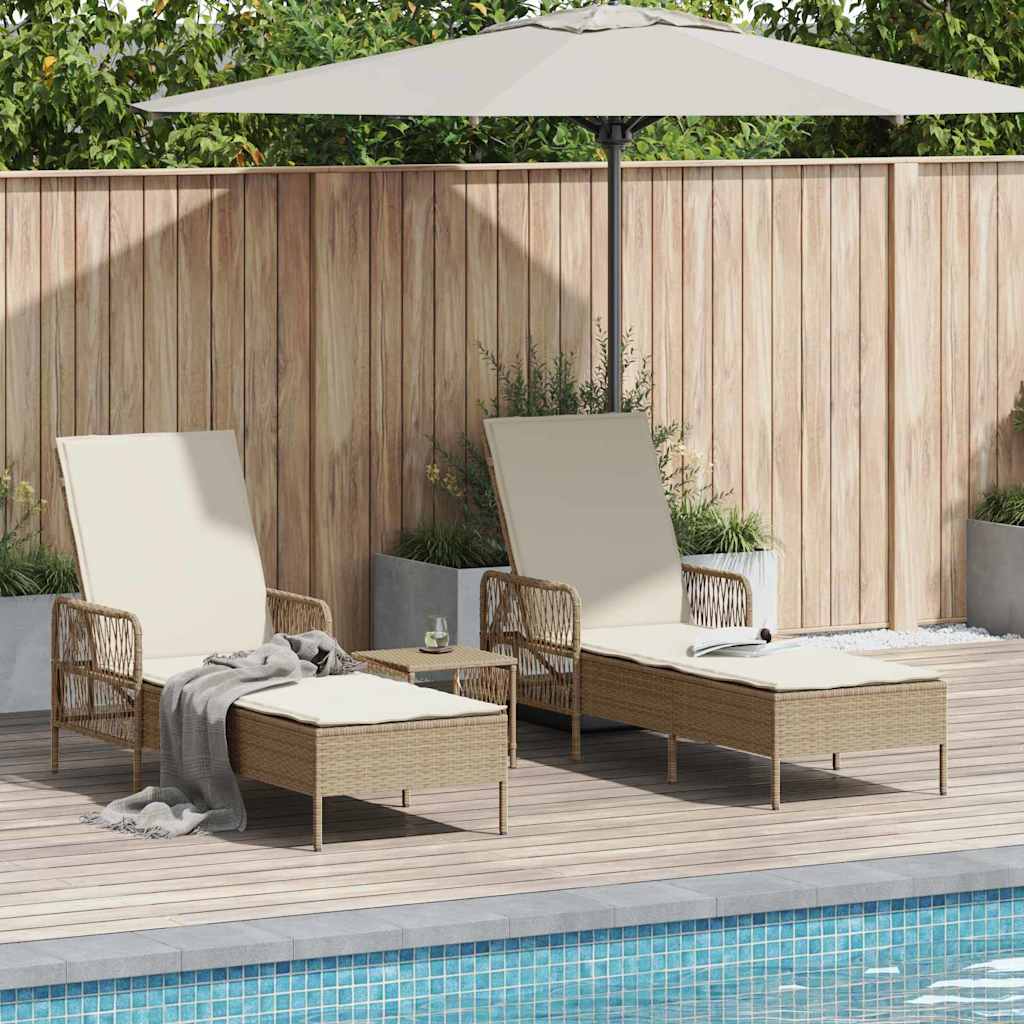 Sun lounger Reclining 2 pcs Beige 35 x 35 x 32cm Poly Rattan